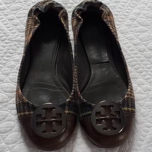 Tory Burch Serena 2 Plaid Wool Brown Flats Size 7.5